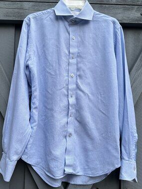 Lorenzo Uomo Men’s Dress Shirt 15.5 34/35 Blue White Stripe Long Sleeve